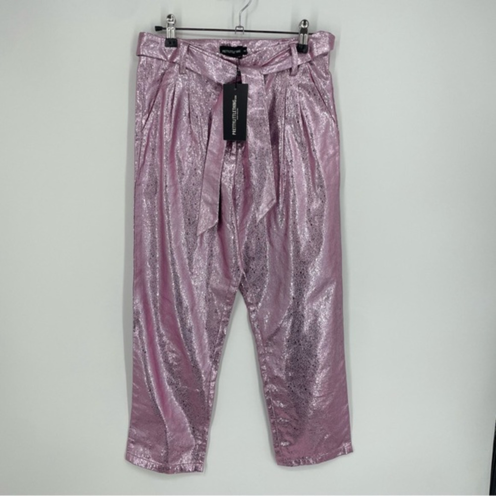 Pretty little thing Pink Tie Waist Cracked Vinyl Crop Trousers